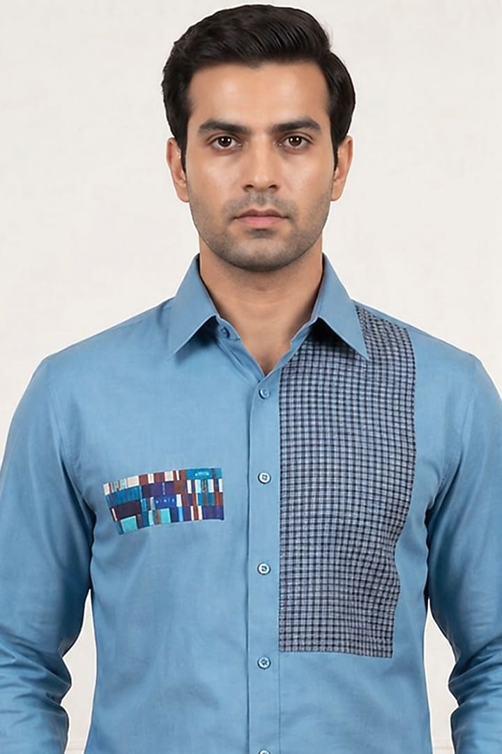 Cobalt Blue Cotton Party Wear Shirt by Rohit Doshi at Pernia's Pop Up Shop