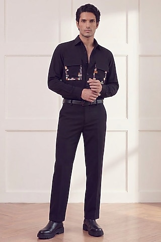 Black Polyester Shirt by Rohit Doshi