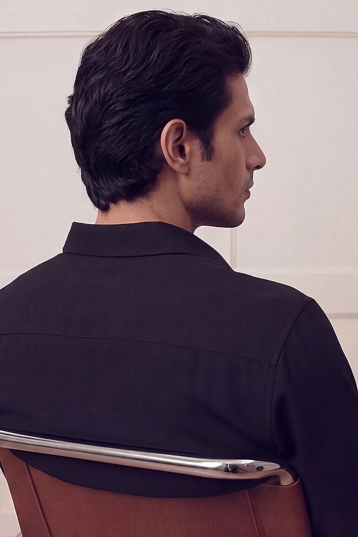 Black Polyester Party Wear Shirt by Rohit Doshi at Pernia's Pop Up Shop