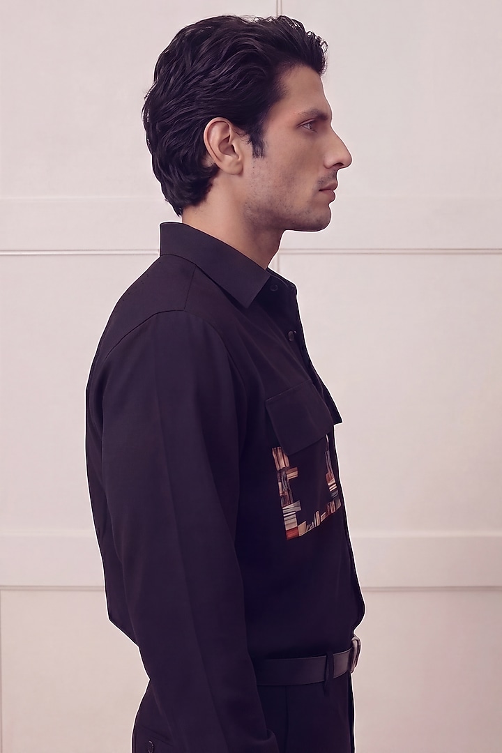 Black Polyester Party Wear Shirt by Rohit Doshi at Pernia's Pop Up Shop