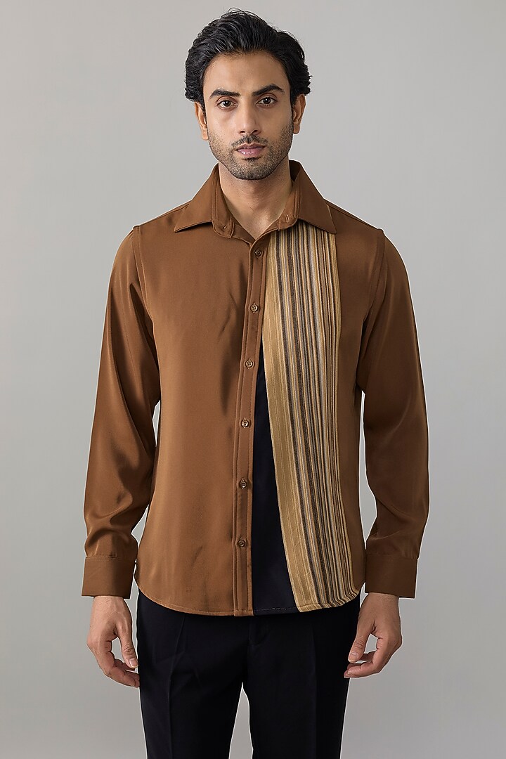 Light Brown Imported Polyester Party Wear Shirt by Rohit Doshi at Pernia's Pop Up Shop
