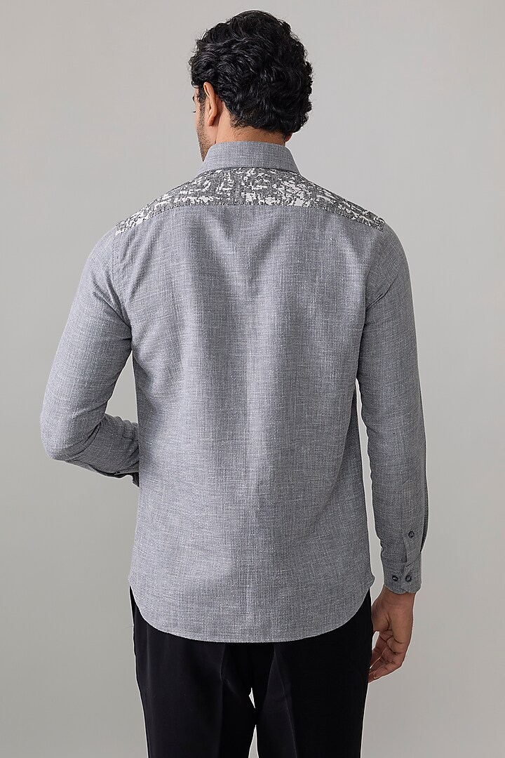 Grey Linen Polyester Blend Party Wear Shirt by Rohit Doshi at Pernia's Pop Up Shop