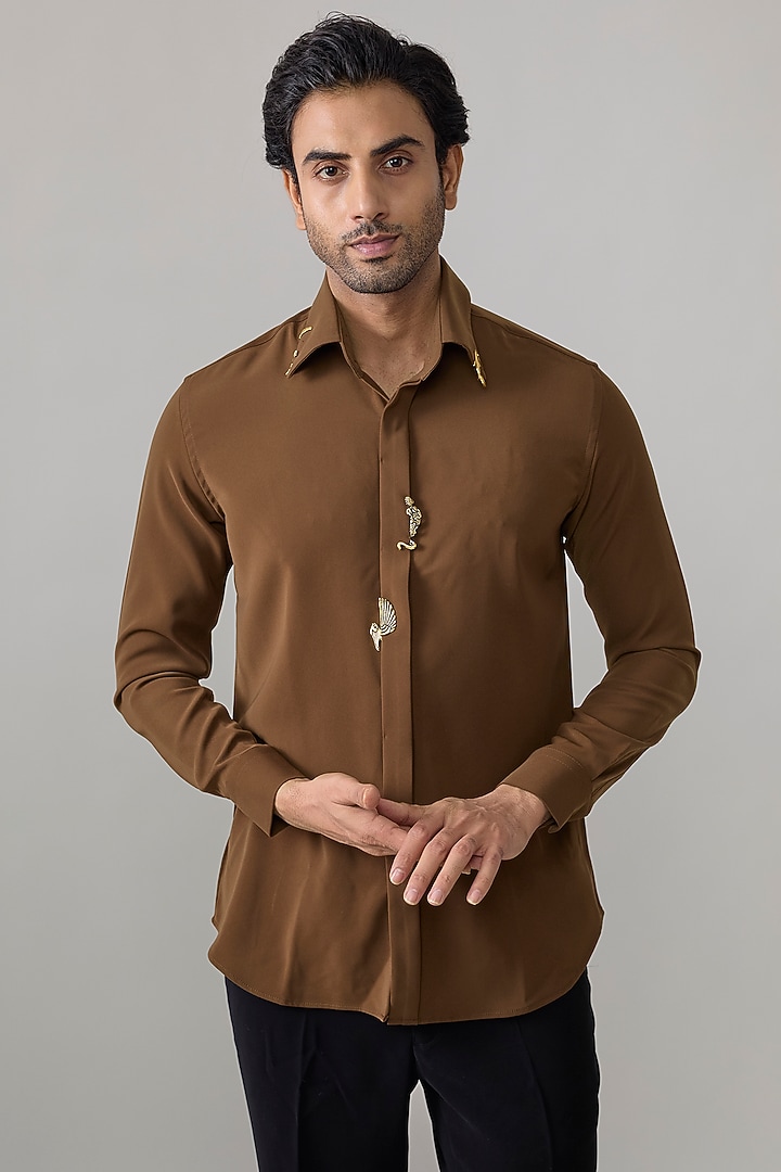 Brown Imported Polyester Party Wear Shirt by Rohit Doshi at Pernia's Pop Up Shop