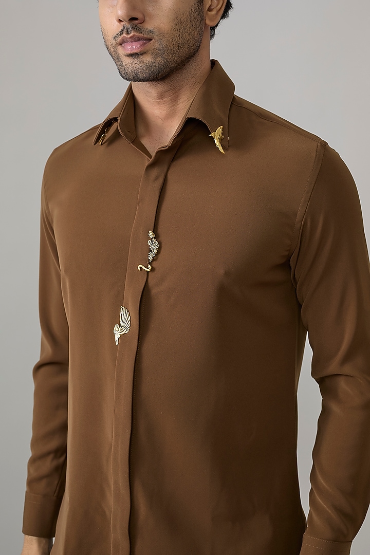 Brown Imported Polyester Party Wear Shirt by Rohit Doshi at Pernia's Pop Up Shop