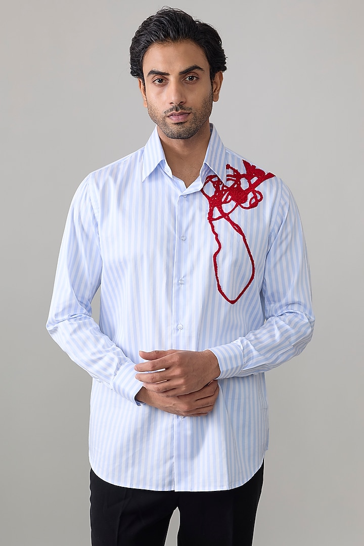 Light Blue Cotton Party Wear Shirt by Rohit Doshi at Pernia's Pop Up Shop