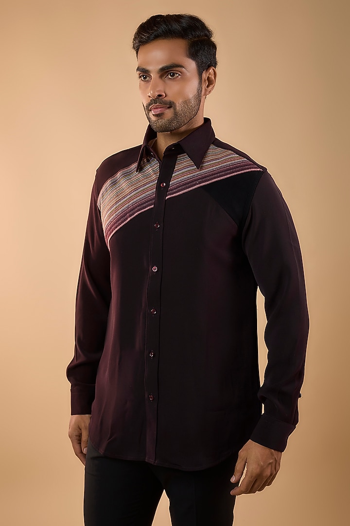 Maroon Imported Polyester Party Wear Shirt by Rohit Doshi at Pernia's Pop Up Shop