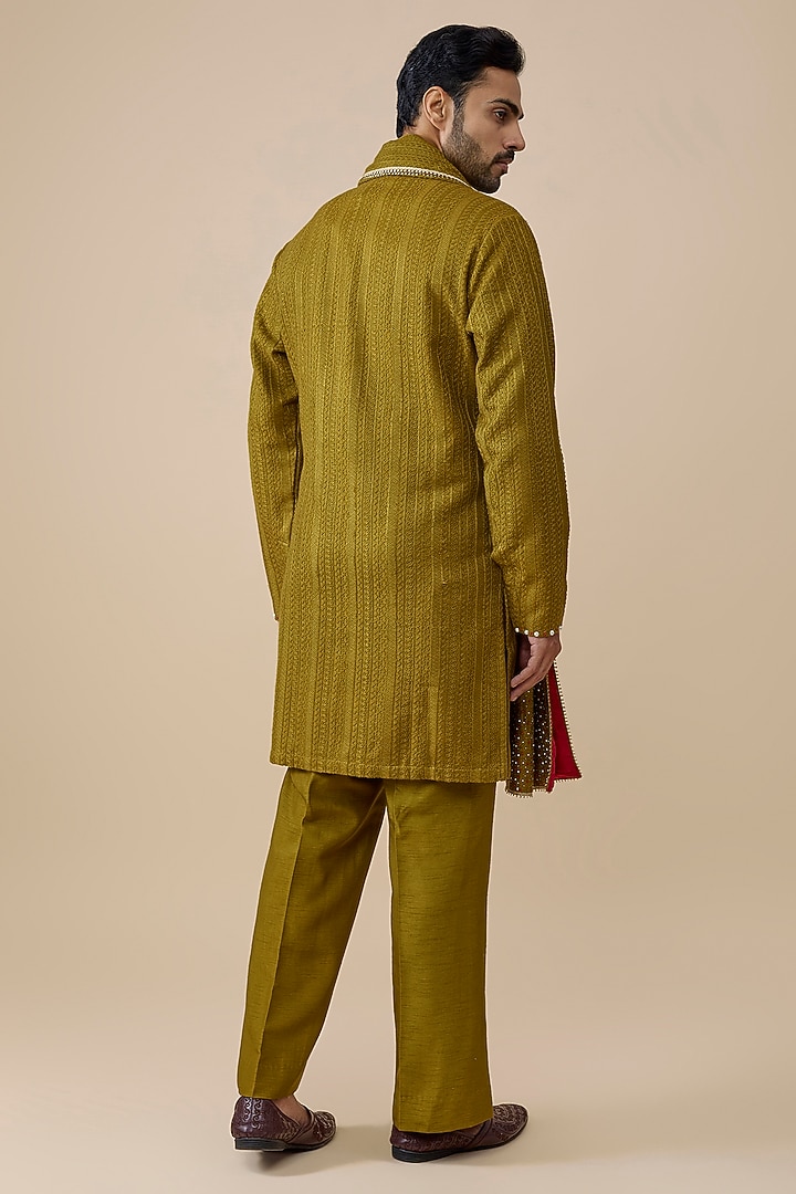 Mustard Green Cotton Kurta Set by Rohit Doshi at Pernia's Pop Up Shop
