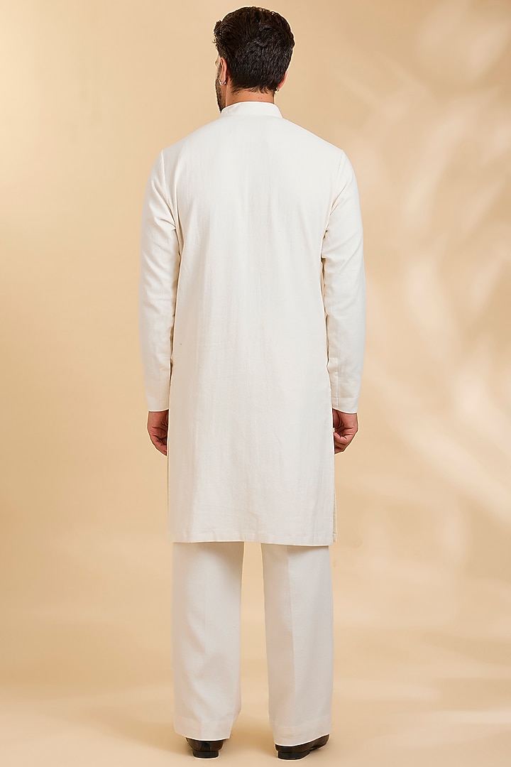 White Cotton Groom Sherwani Set by Rohit Doshi at Pernia's Pop Up Shop
