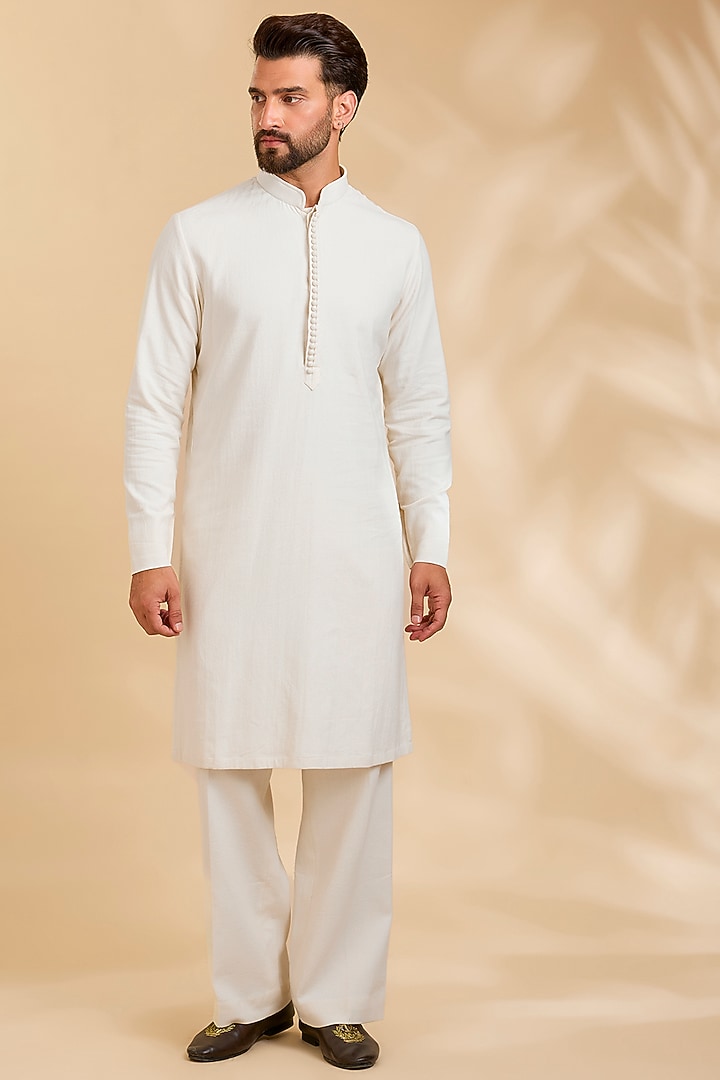 White Cotton Groom Sherwani Set by Rohit Doshi at Pernia's Pop Up Shop