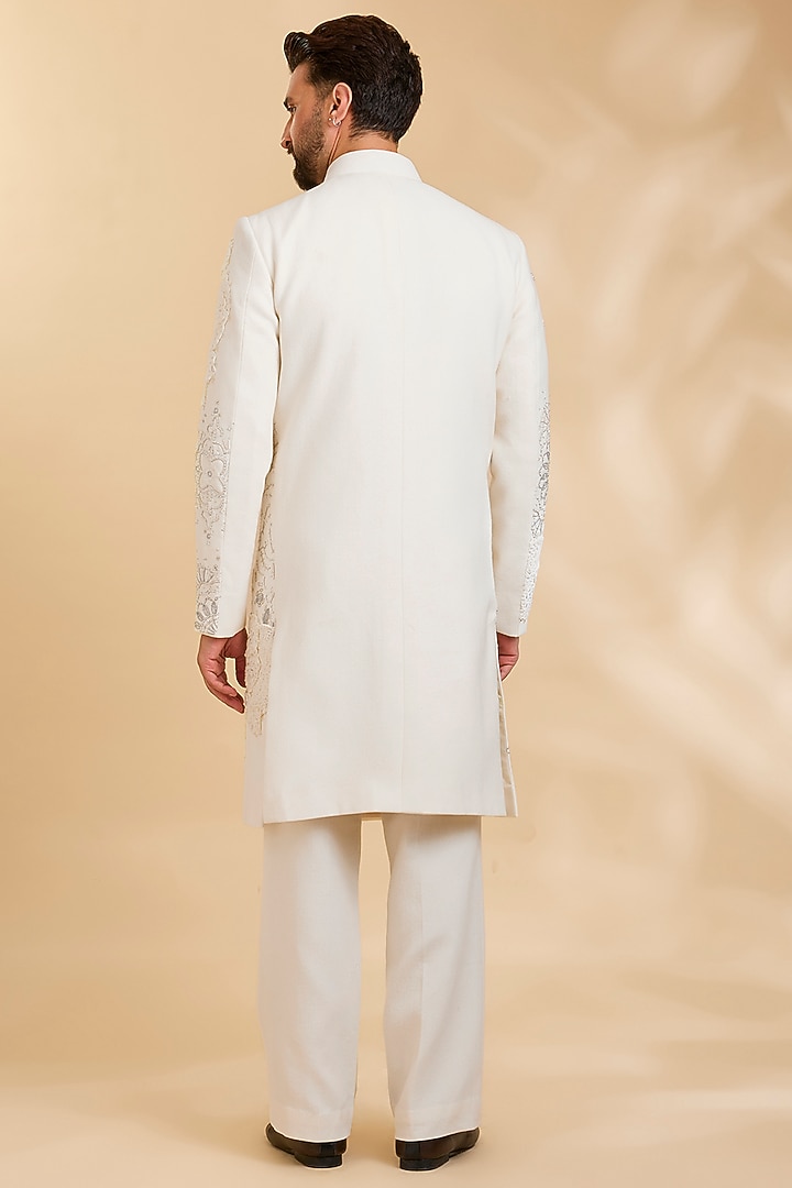White Cotton Groom Sherwani Set by Rohit Doshi at Pernia's Pop Up Shop