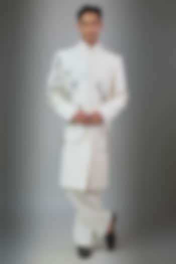 Off-White Cotton Groom Sherwani Set by Rohit Doshi at Pernia's Pop Up Shop