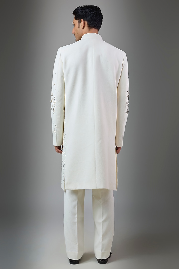 Off-White Cotton Groom Sherwani Set by Rohit Doshi at Pernia's Pop Up Shop