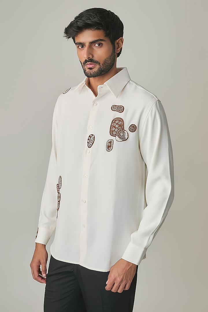 White Poly Blend Party Wear Shirt by Rohit Doshi at Pernia's Pop Up Shop