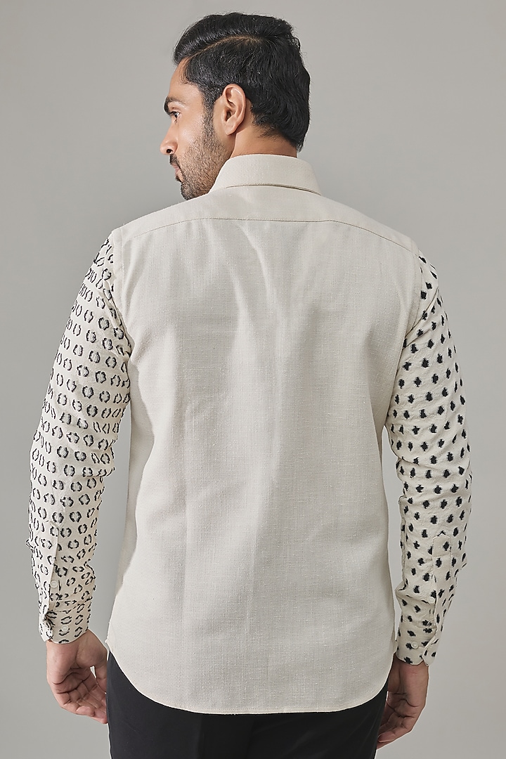 Off-White Poly Blend Party Wear Shirt by Rohit Doshi at Pernia's Pop Up Shop