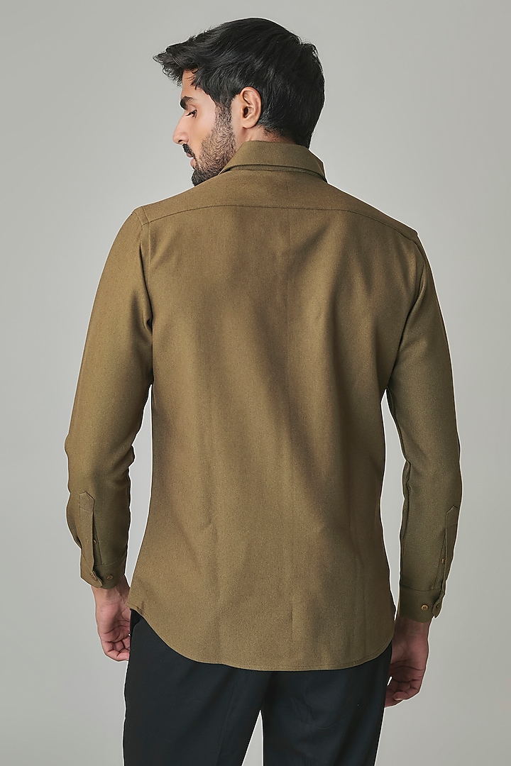 Olive Poly Blend Party Wear Shirt by Rohit Doshi at Pernia's Pop Up Shop