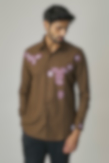 Olive Poly Blend Party Wear Shirt by Rohit Doshi at Pernia's Pop Up Shop