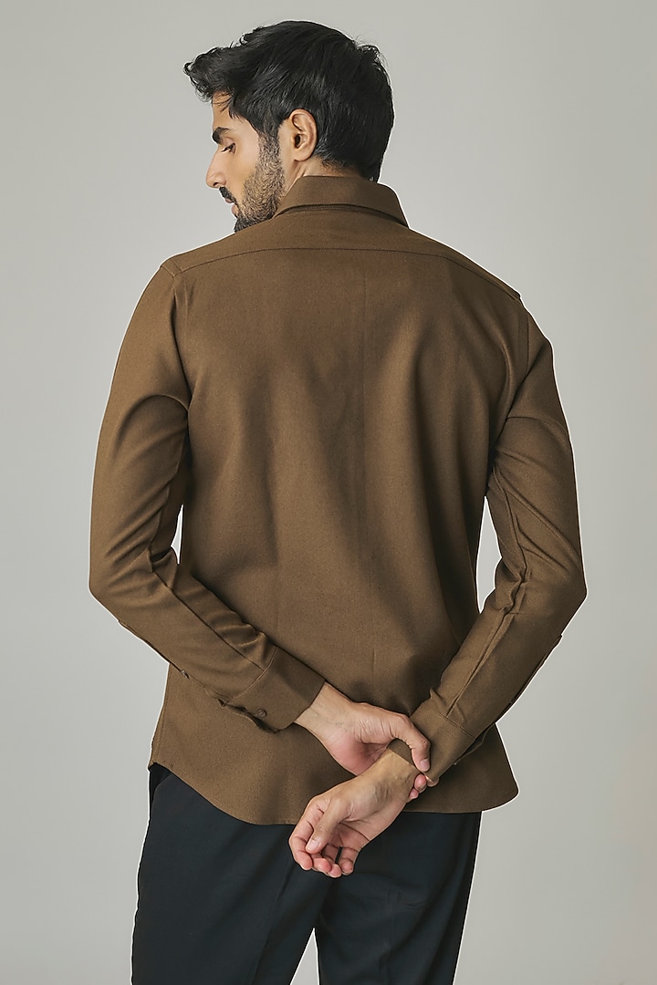 Olive Poly Blend Party Wear Shirt by Rohit Doshi at Pernia's Pop Up Shop
