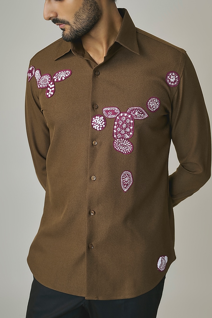 Olive Poly Blend Party Wear Shirt by Rohit Doshi at Pernia's Pop Up Shop