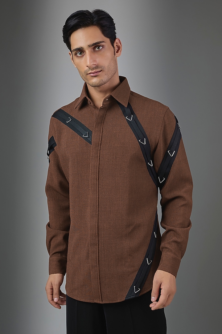 Rust Cotton Blend Party Wear Shirt by Rohit Doshi at Pernia's Pop Up Shop