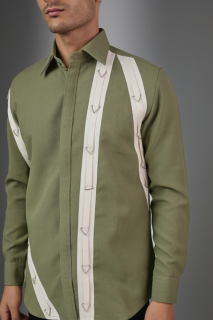 Olive Green Cotton Blend Party Wear Shirt by Rohit Doshi at Pernia's Pop Up Shop