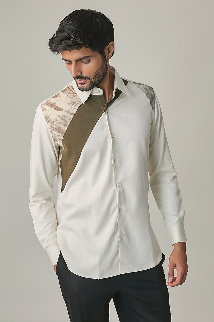 Off-White Cotton Blend Party Wear Shirt by Rohit Doshi at Pernia's Pop Up Shop