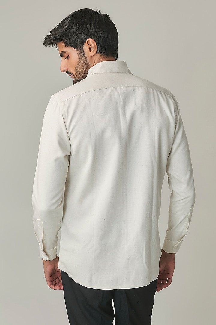 Off-White Cotton Blend Party Wear Shirt by Rohit Doshi at Pernia's Pop Up Shop