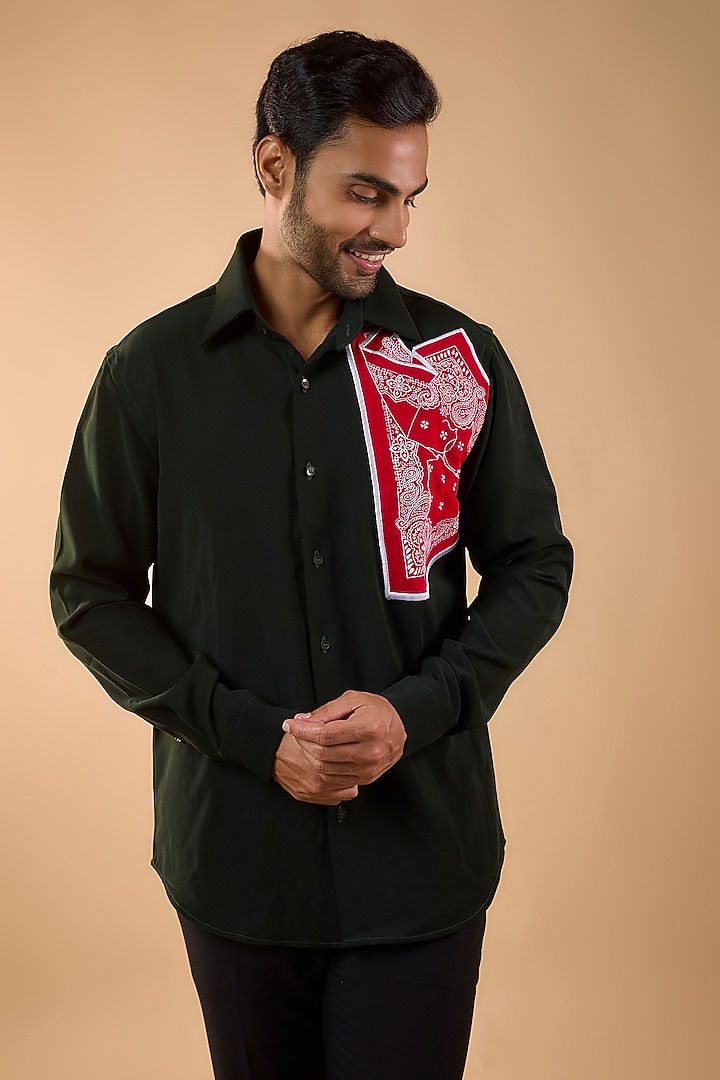 Green Imported Polyester Party Wear Shirt by Rohit Doshi at Pernia's Pop Up Shop