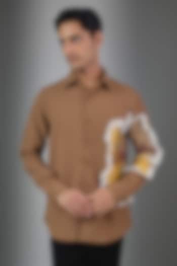 Beige Cotton Blend Party Wear Shirt by Rohit Doshi at Pernia's Pop Up Shop