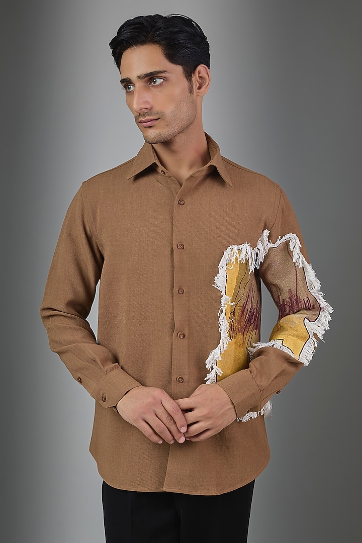 Beige Cotton Blend Party Wear Shirt by Rohit Doshi at Pernia's Pop Up Shop