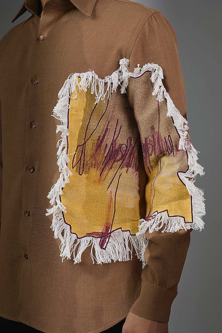 Beige Cotton Blend Party Wear Shirt by Rohit Doshi at Pernia's Pop Up Shop