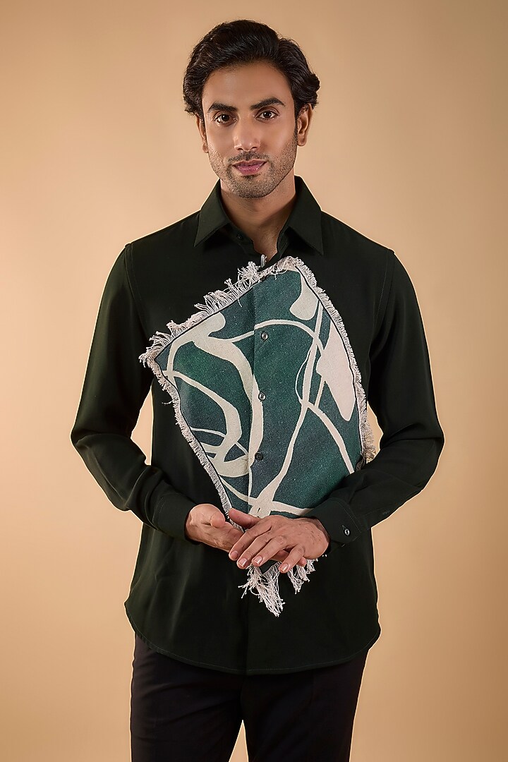 Dark Green Imported Polyester Party Wear Shirt by Rohit Doshi at Pernia's Pop Up Shop
