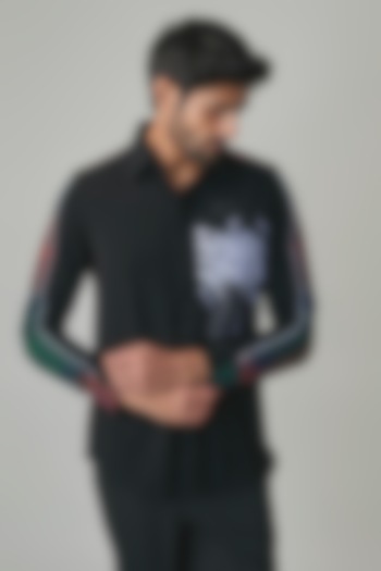Black Split Fabric Party Wear Shirt by Rohit Doshi at Pernia's Pop Up Shop