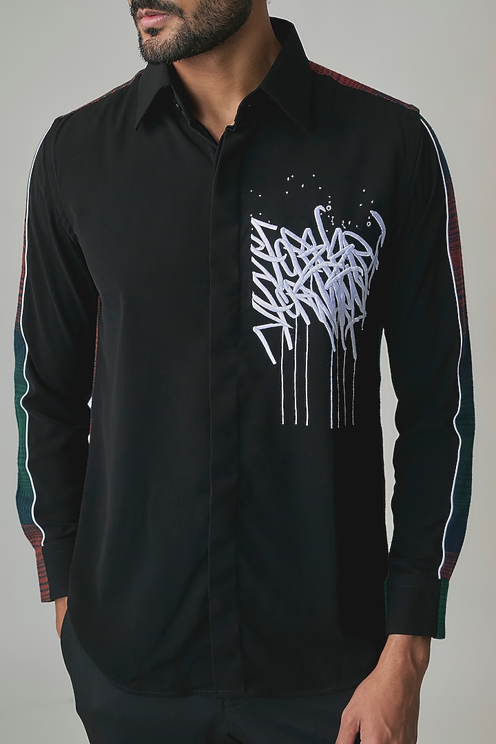 Black Split Fabric Party Wear Shirt by Rohit Doshi at Pernia's Pop Up Shop