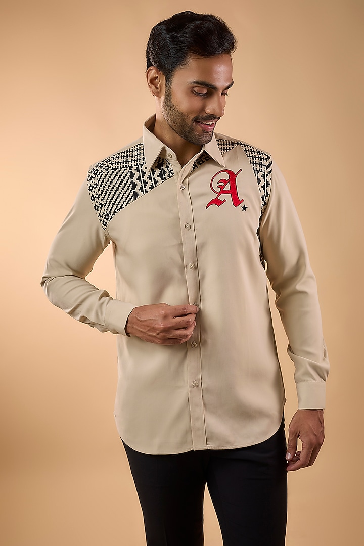 Beige Imported Polyester Party Wear Shirt by Rohit Doshi at Pernia's Pop Up Shop