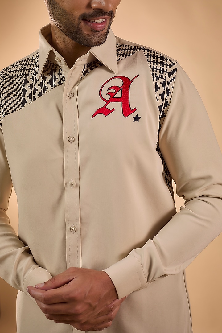 Beige Imported Polyester Party Wear Shirt by Rohit Doshi at Pernia's Pop Up Shop