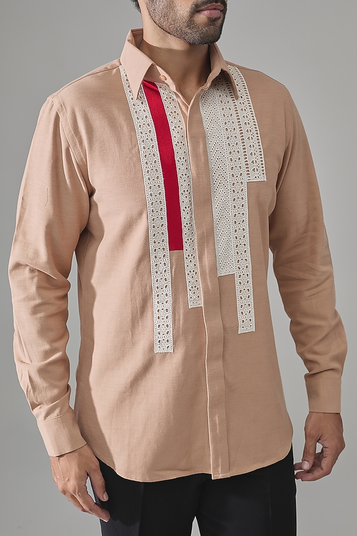 Nude Cotton Blend Party Wear Shirt by Rohit Doshi at Pernia's Pop Up Shop