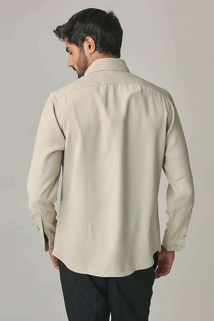 Cream Poly Blend Party Wear Shirt by Rohit Doshi at Pernia's Pop Up Shop