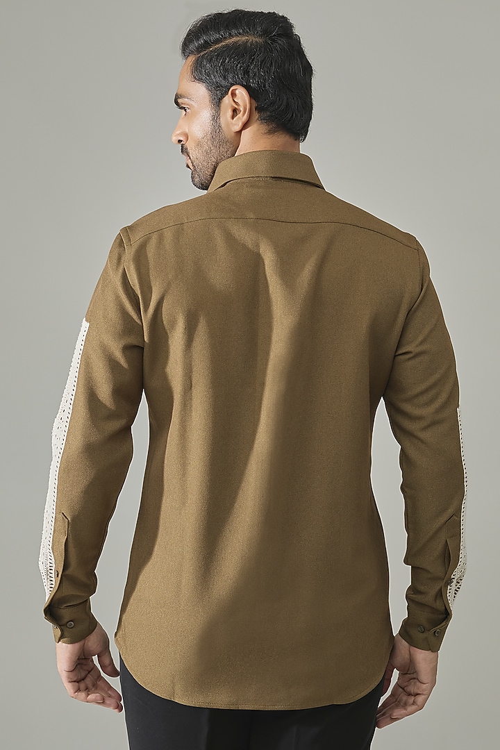 Olive Cotton Blend Party Wear Shirt by Rohit Doshi at Pernia's Pop Up Shop