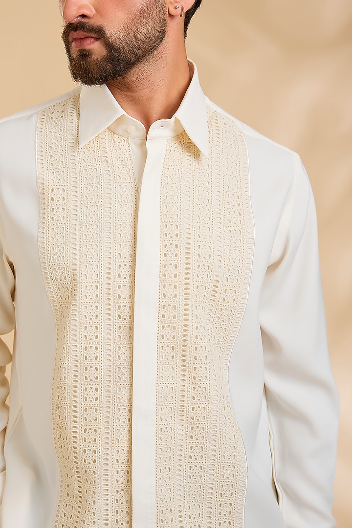 Off-White Polyester Party Wear Shirt by Rohit Doshi at Pernia's Pop Up Shop
