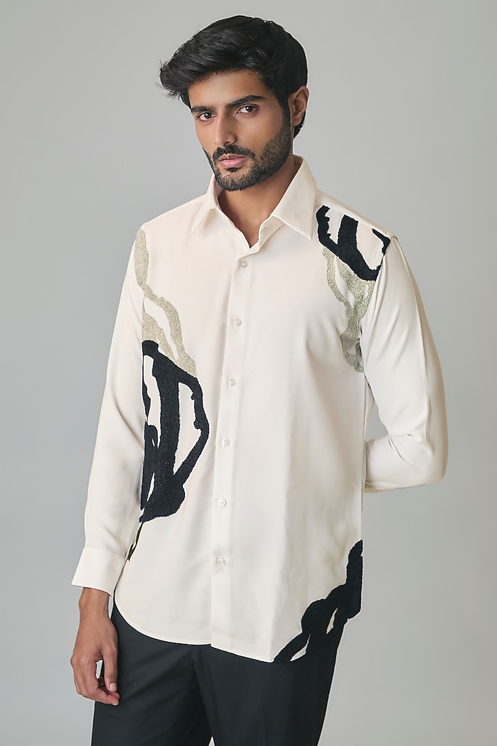 White Polyester Party Wear Shirt by Rohit Doshi at Pernia's Pop Up Shop