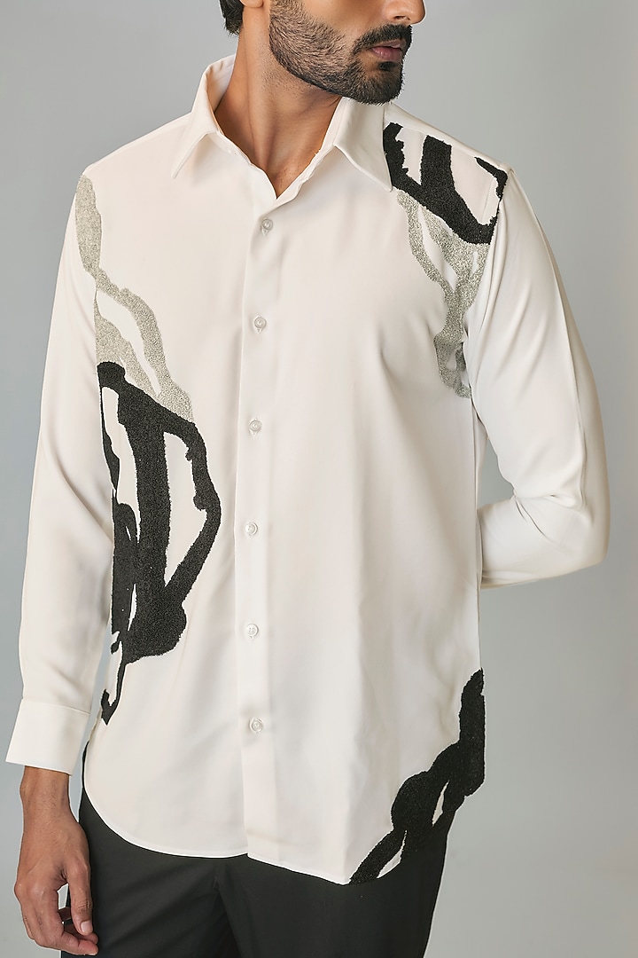 White Polyester Party Wear Shirt by Rohit Doshi at Pernia's Pop Up Shop