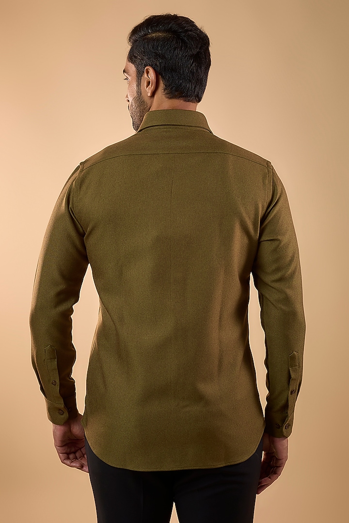 Olive Imported Twill Party Wear Shirt by Rohit Doshi at Pernia's Pop Up Shop