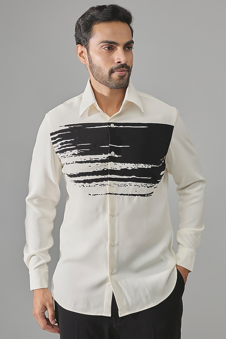 Off-White Cotton Blend Party Wear Shirt by Rohit Doshi at Pernia's Pop Up Shop