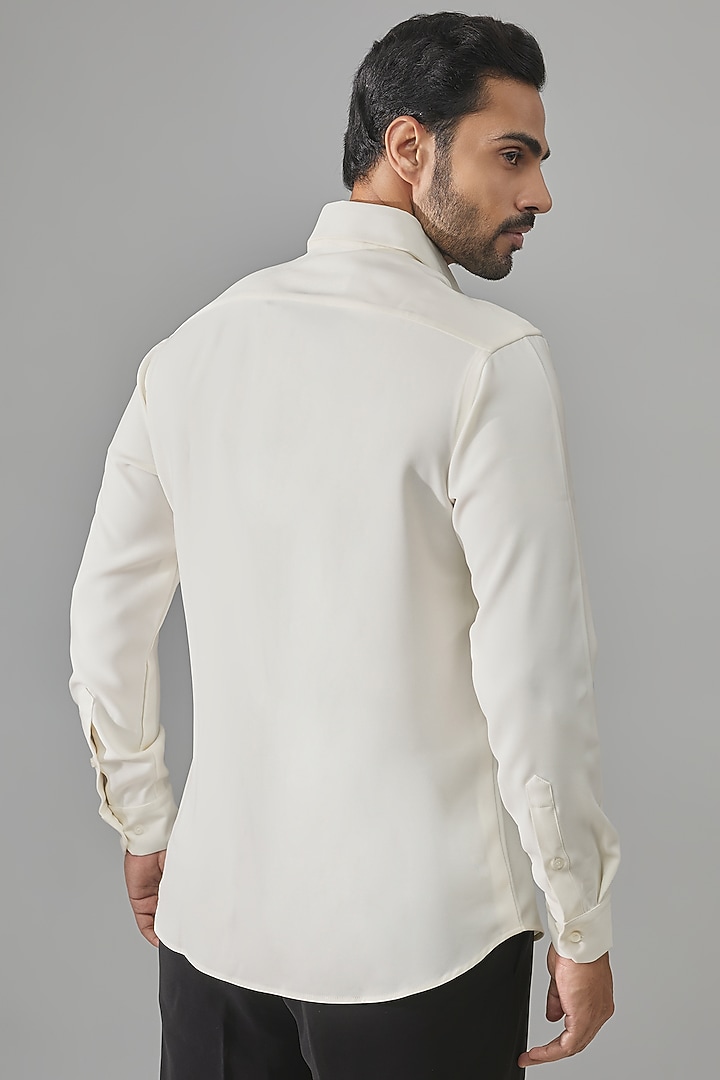 Off-White Cotton Blend Party Wear Shirt by Rohit Doshi at Pernia's Pop Up Shop