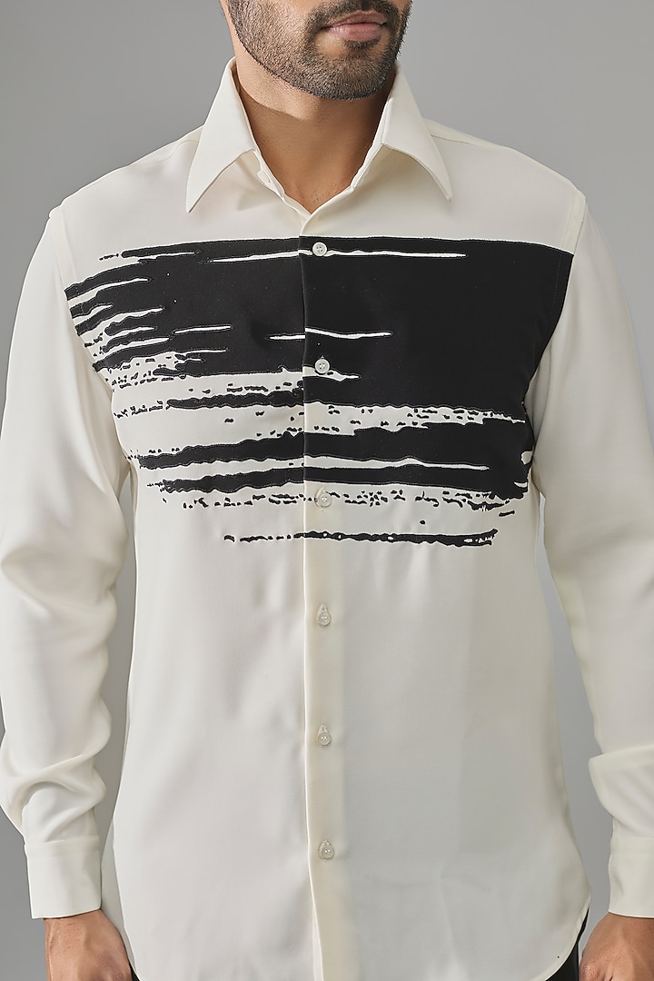 Off-White Cotton Blend Party Wear Shirt by Rohit Doshi at Pernia's Pop Up Shop