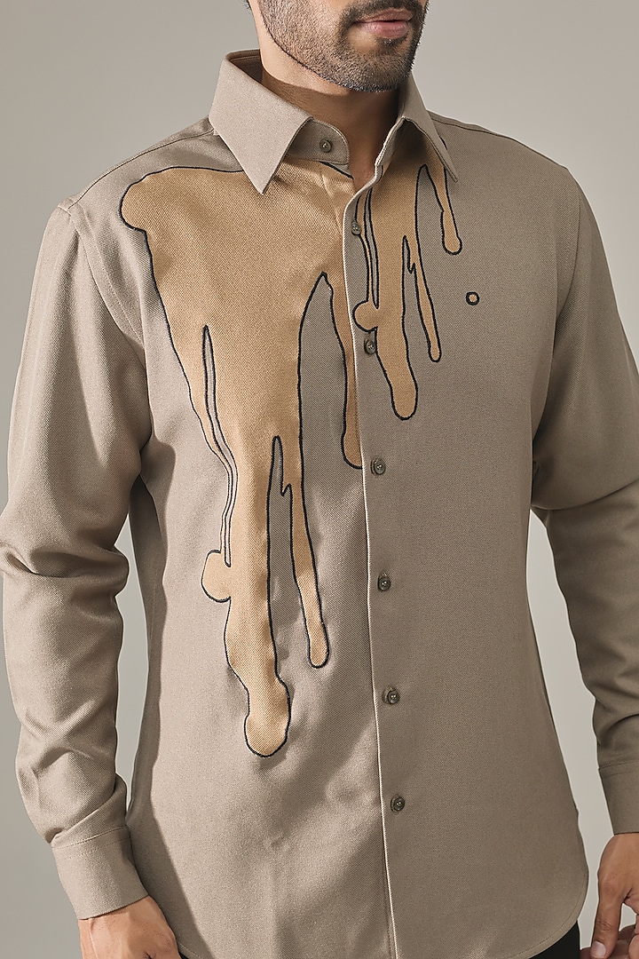 Greyish Beige Cotton Blend Party Wear Shirt by Rohit Doshi at Pernia's Pop Up Shop