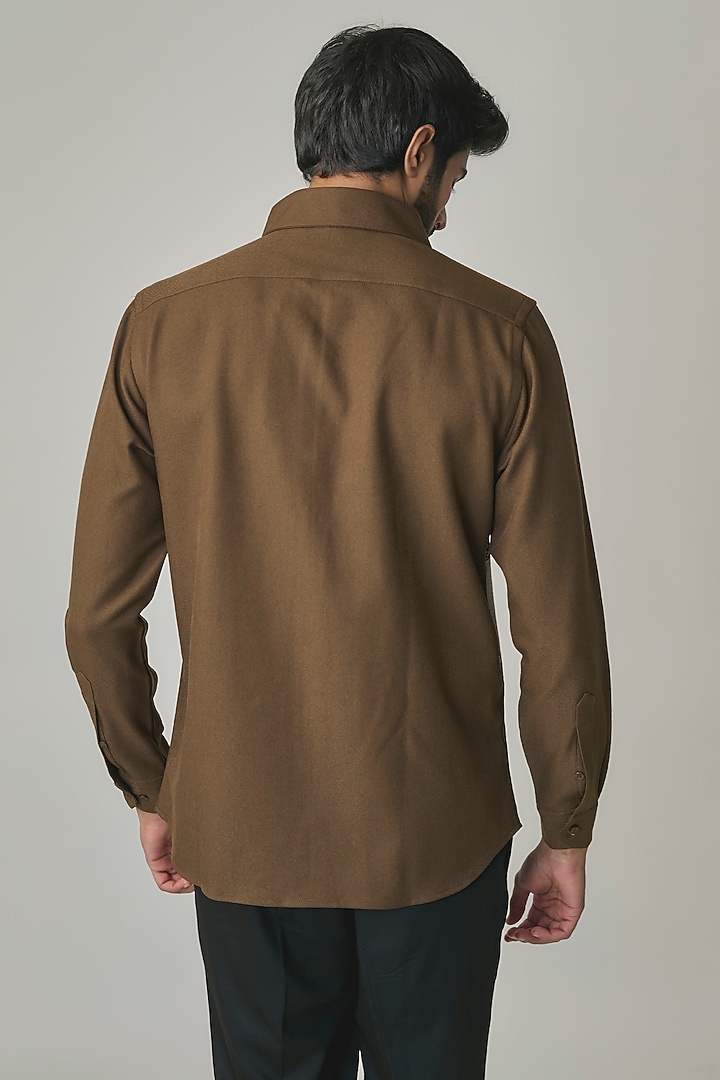 Brown Poly Blend Party Wear Shirt by Rohit Doshi at Pernia's Pop Up Shop