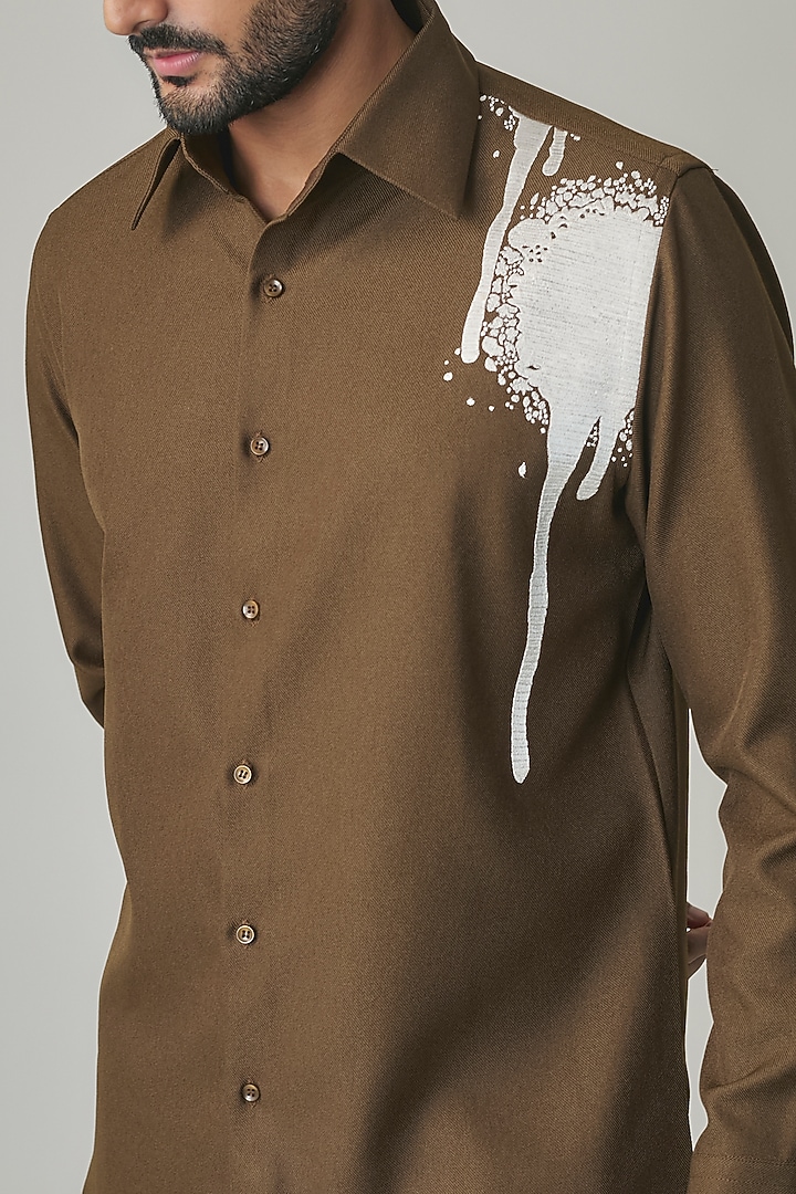 Brown Poly Blend Party Wear Shirt by Rohit Doshi at Pernia's Pop Up Shop