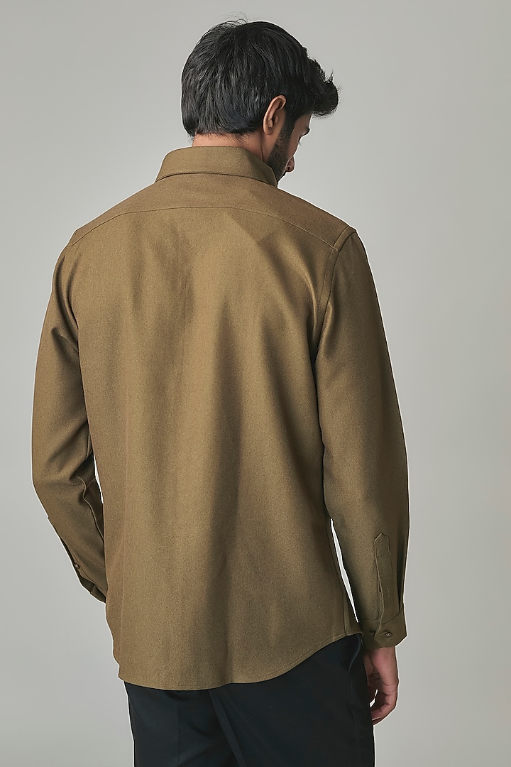 Olive Poly Blend Party Wear Shirt by Rohit Doshi at Pernia's Pop Up Shop