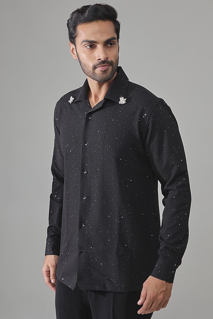 Black Premium Blend Party Wear Shirt by Rohit Doshi at Pernia's Pop Up Shop